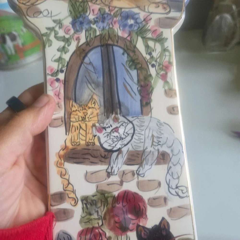 VTG Blue Sky Clayworks CATS Wall Clock Hand Painted Heather Goldminc READ